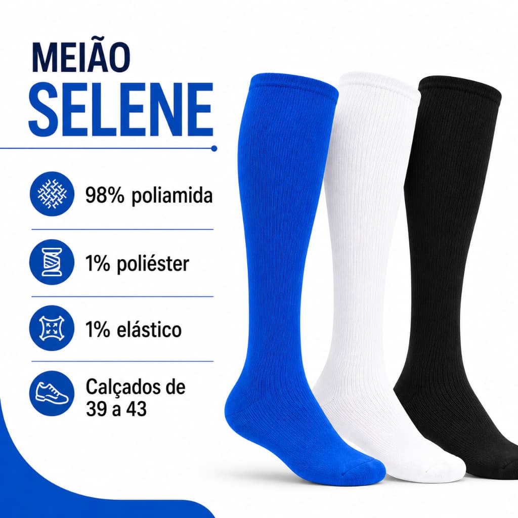 Meião Selene Futebol, Futsal e Society -Calçados do 39 ao 43 – 1 par de meiões (2 unidades)
