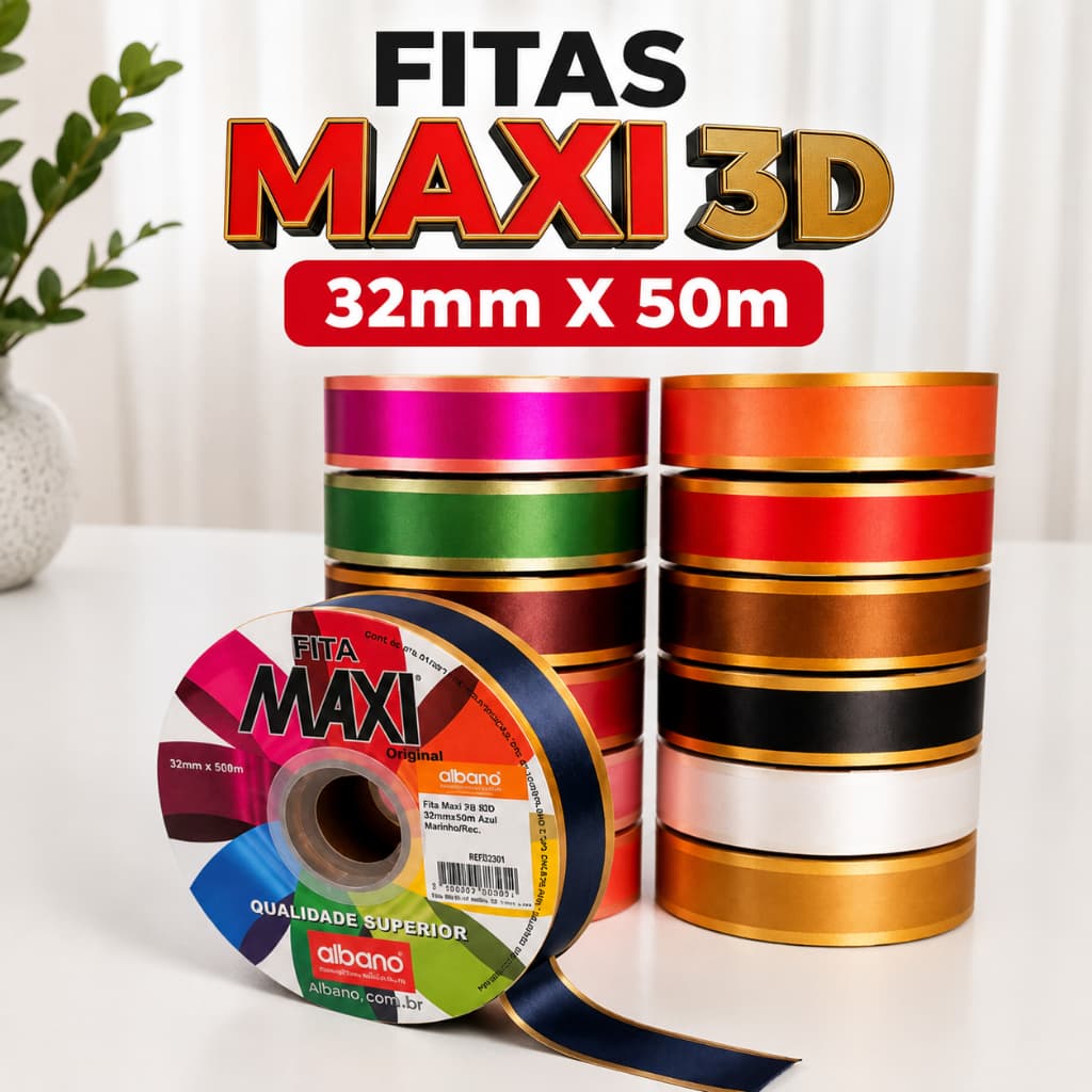 Fita 3D  Maxi Albano  32mmX50m Laço Presente Decoração Embalagem Diversas Cores
