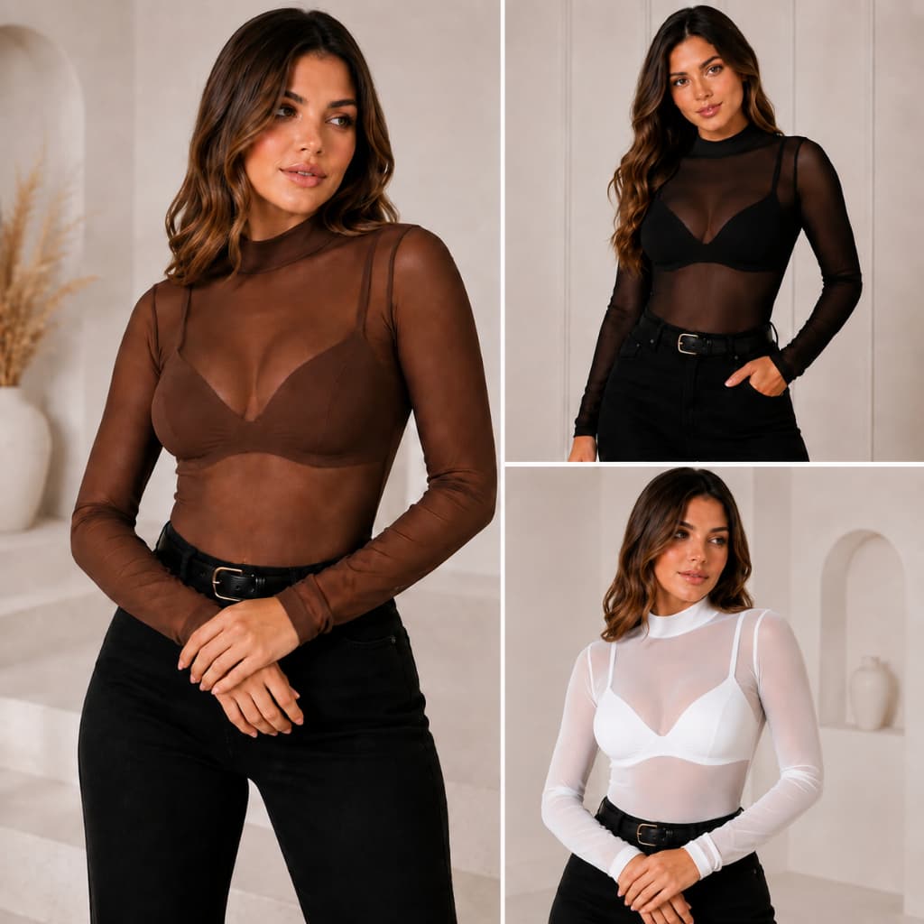 Kit 2 Blusas Femininas Tule Transparente Manga Longa – Moda Casual e Elegante