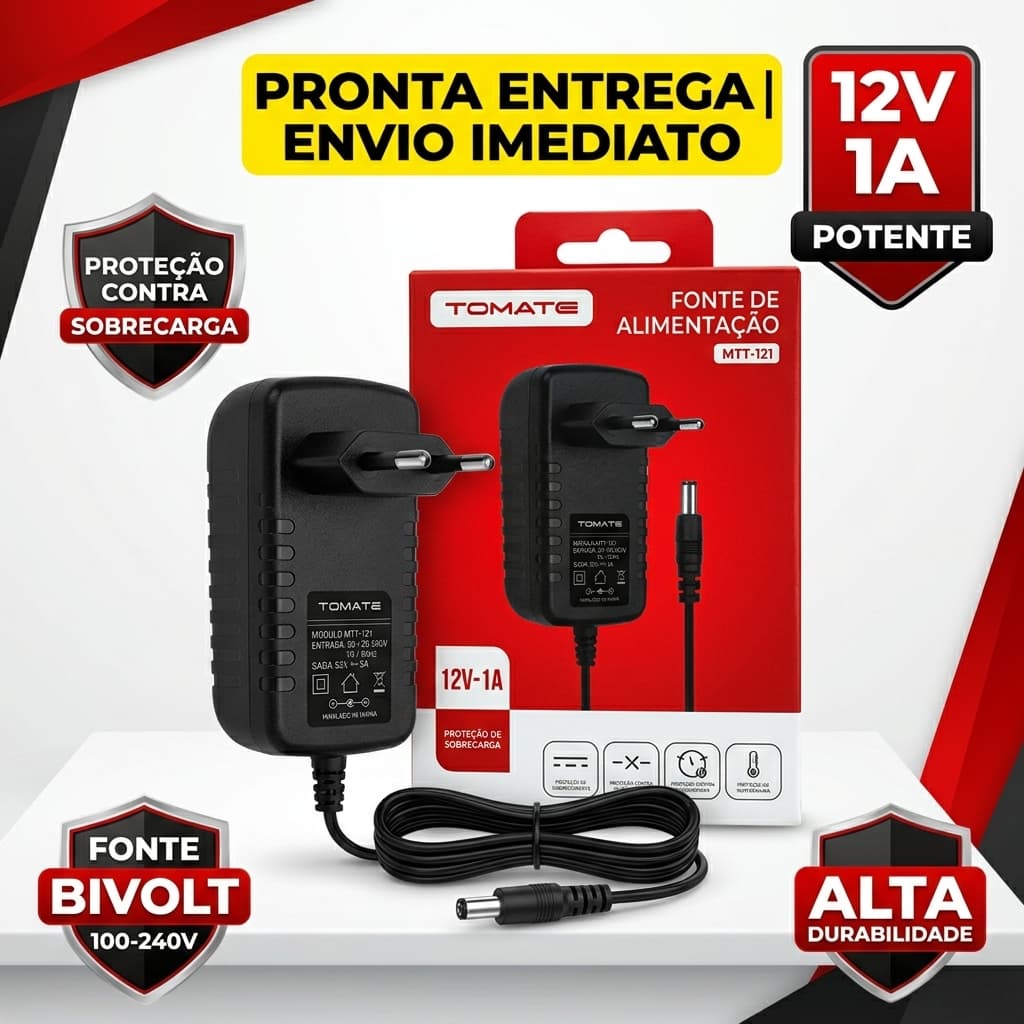 Fonte Estabilizada 12V 1A Bivolt para CFTV Fita LED Original