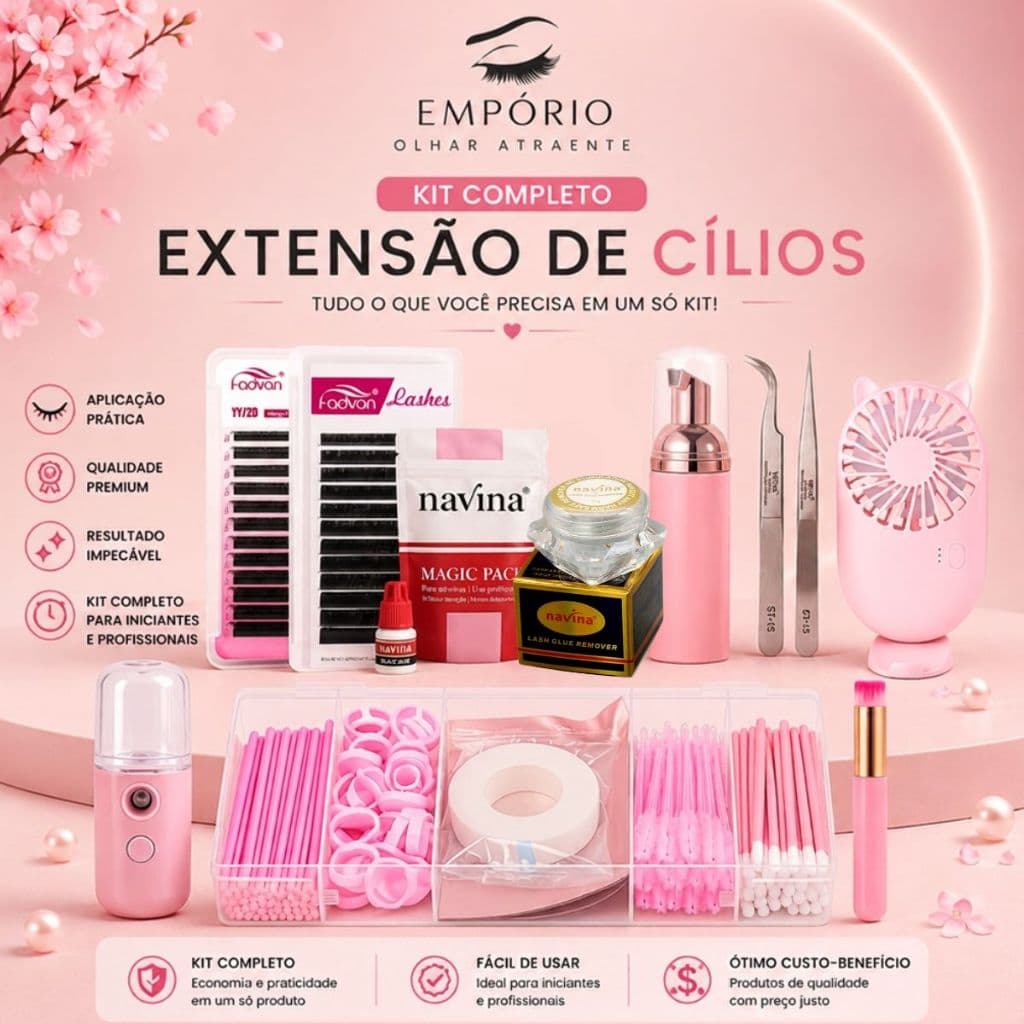 Kit Extensão de Cílios Completo Fadvan Y Fio a Fio com Cola e Removedor Navina Nano Ventilador Pinças