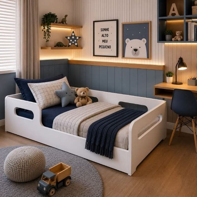 Mini Cama Montessoriana Infantil com Grades de Segurança e Colchão