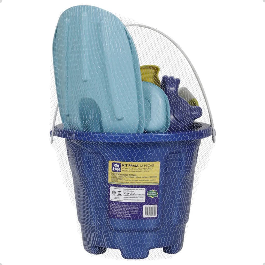 Kit Baldinho De Praia Infantil Bel 12 Pecas Brinquedo Balde Areia Forma Pa Rastelo Menino Menina