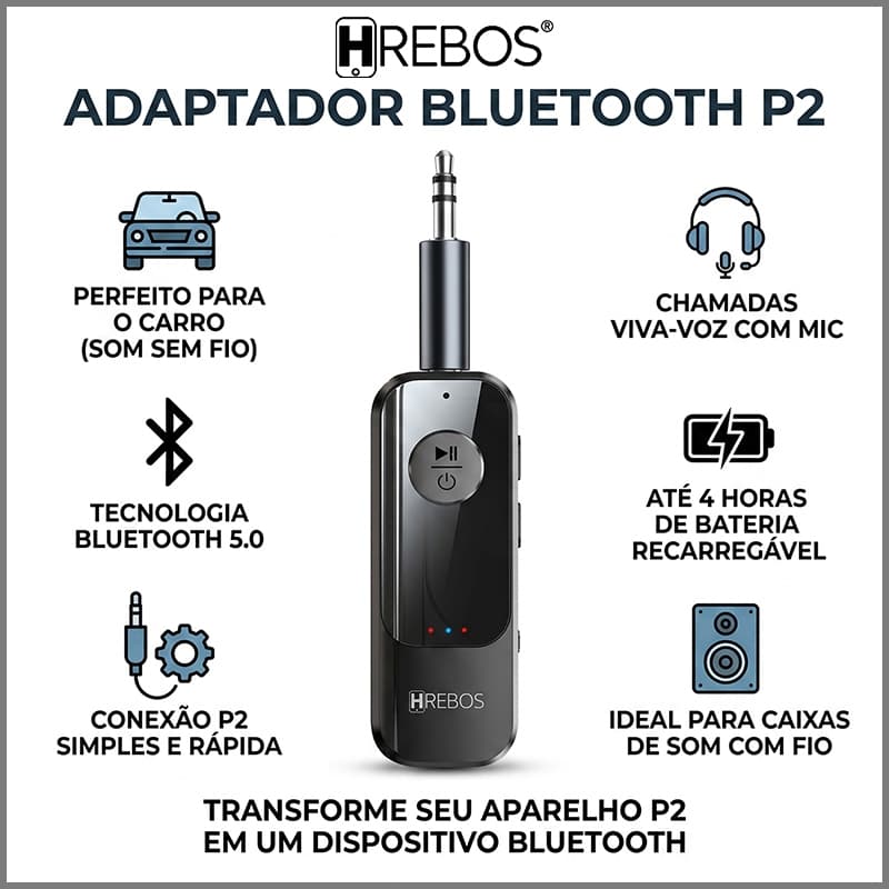 HREBOS Receptor Bluetooth AUX adaptador de áudio Bluetooth 5.4 com microfone para ligações compatível com carros antigos