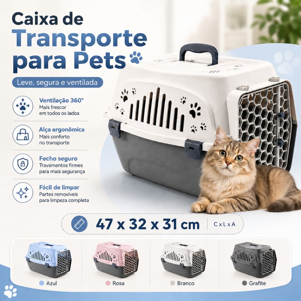 Caixa de transporte para pets aprovada por companhias aéreas – portátil, para cães (carro) e gatos (ventilada)