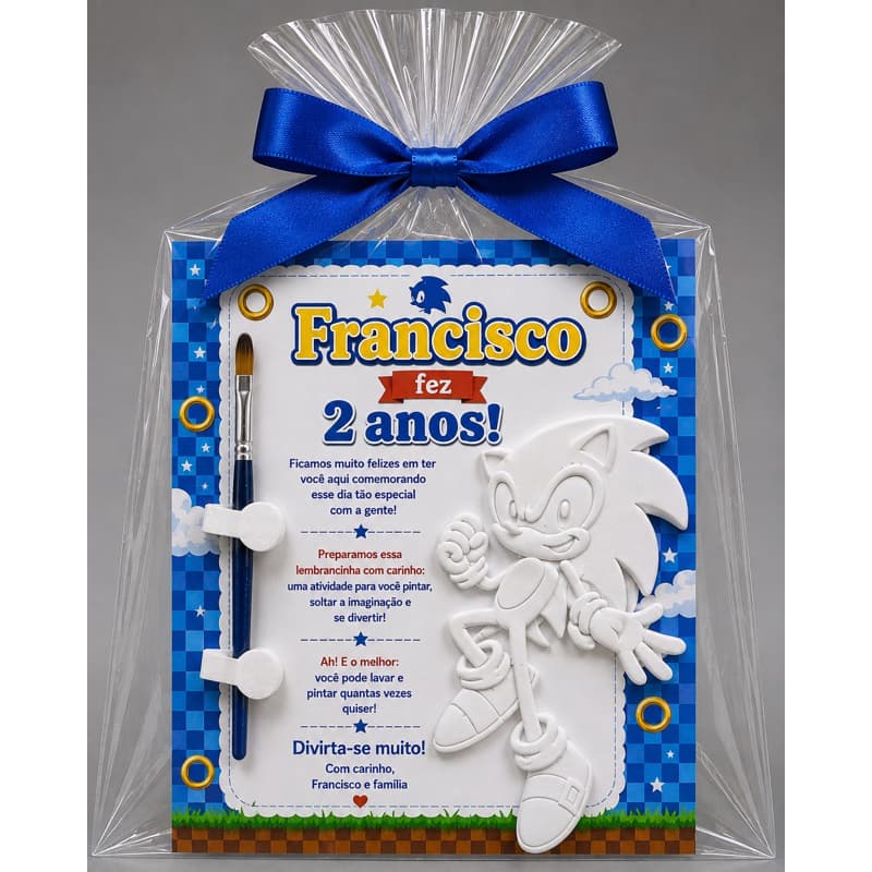 kit Placa 3D Para Colorir Sonic Infantil Reutilizável Personagens | lembrancinha