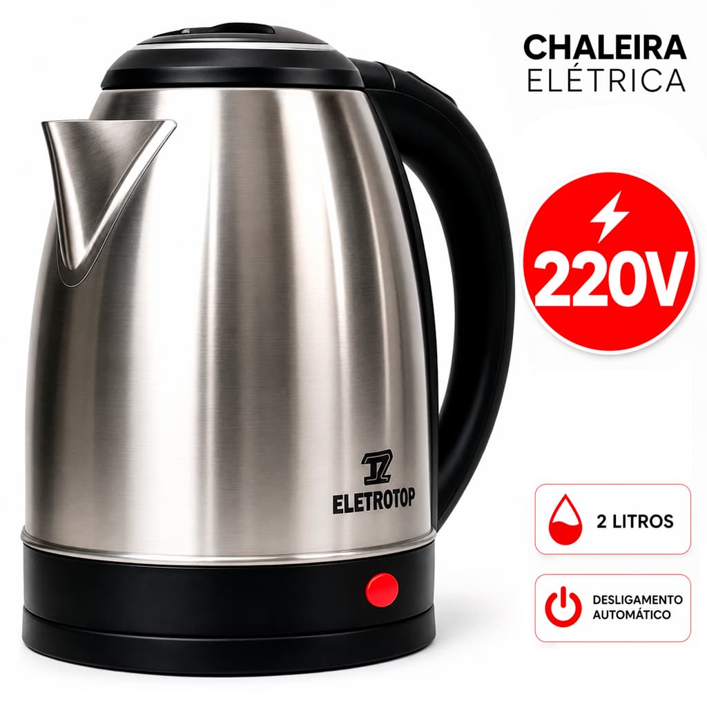 Chaleira Elétrica Inox 2,0 Litros Eletro Top Térmica Ferve Rápido Água Tampa Desliga Automático