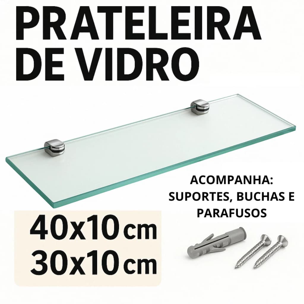 Prateleira De Vidro 40x10, 30x10 Nicho Para Banheiro Suporte Porta Shampoo Multiuso 6mm