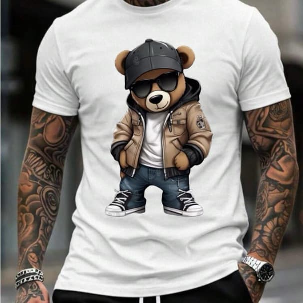 Camiseta  T-shirt Lazer Estampada Urso Estiloso Premium Camisa Masculina Confortável
