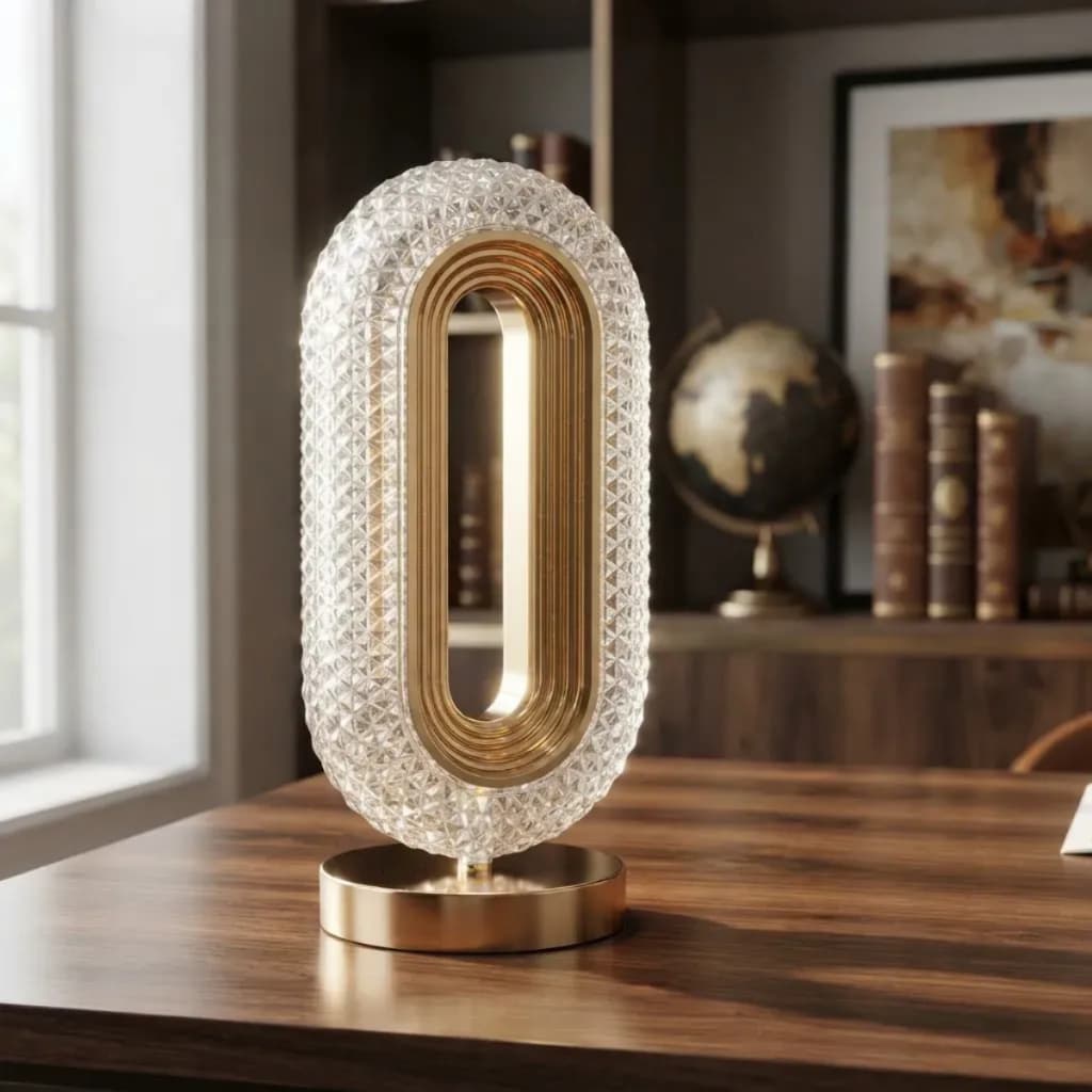 Luminária De Led Paramount Dourado Cristal 12cm 26cm Bateria Abajur Luminária de Mesa