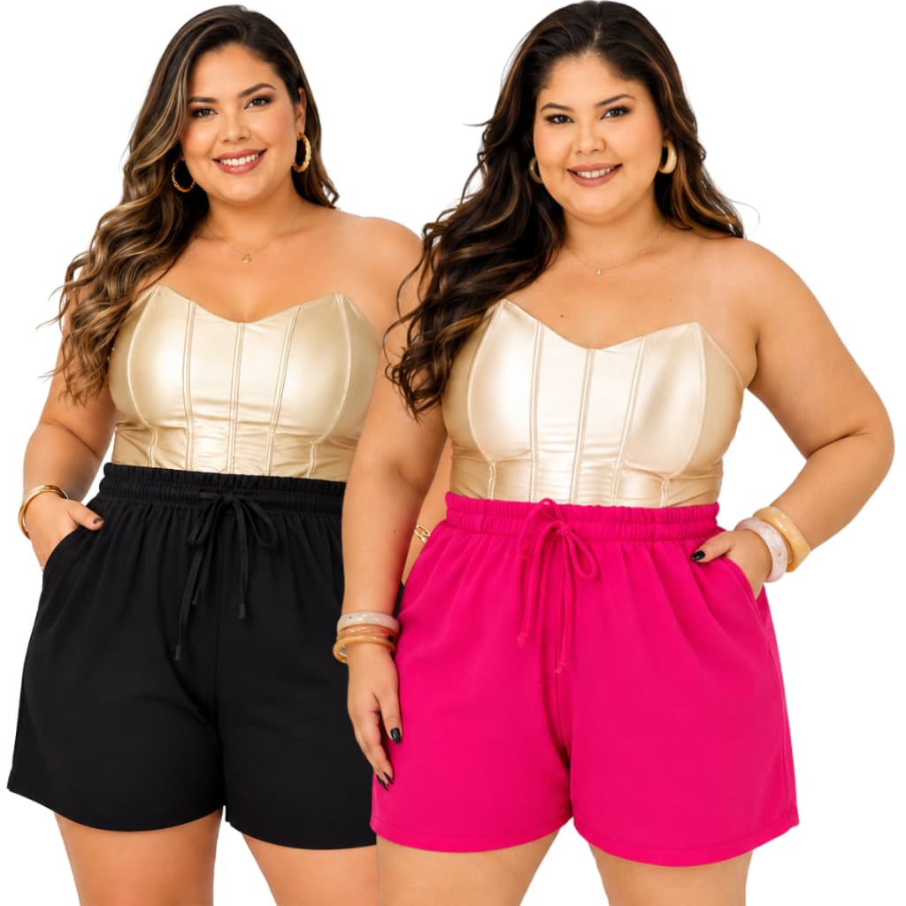 Kit 2 Shorts plus size tecido duna feminino com bolso estiloso praia