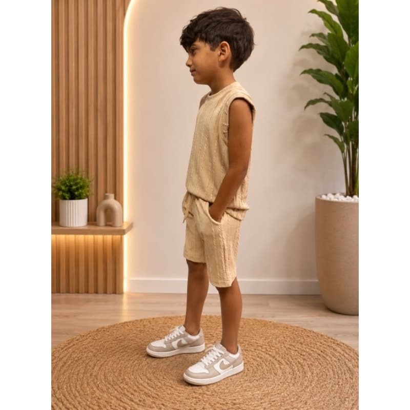 Conjunto Infantil Canelado Menino Regata + Bermuda com Cordão | 1 ao 8 Anos