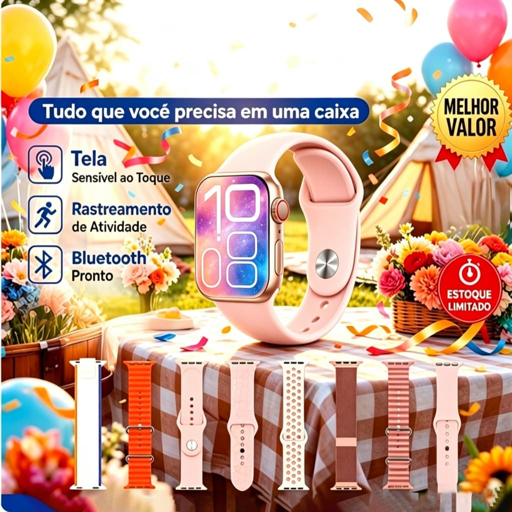 Smartwatch Bluetooth 8 em 1 Modelo S10 2026 Chamadas Relógio Inteligente Compatível Android iOS