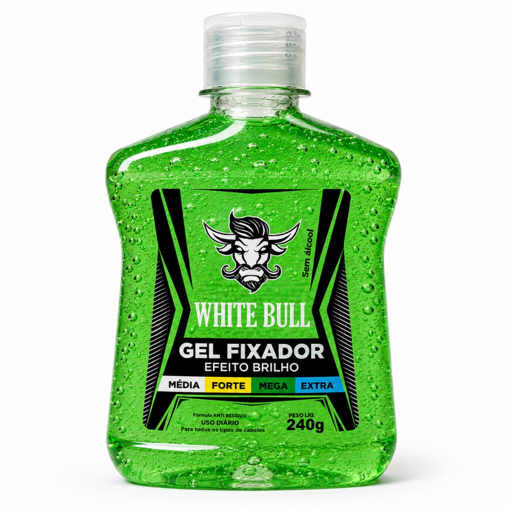 Gel Fixador Mega Efeito Brilho 240g - White Bull Gel de Cabelo Masculino Fixação Mega Brilho