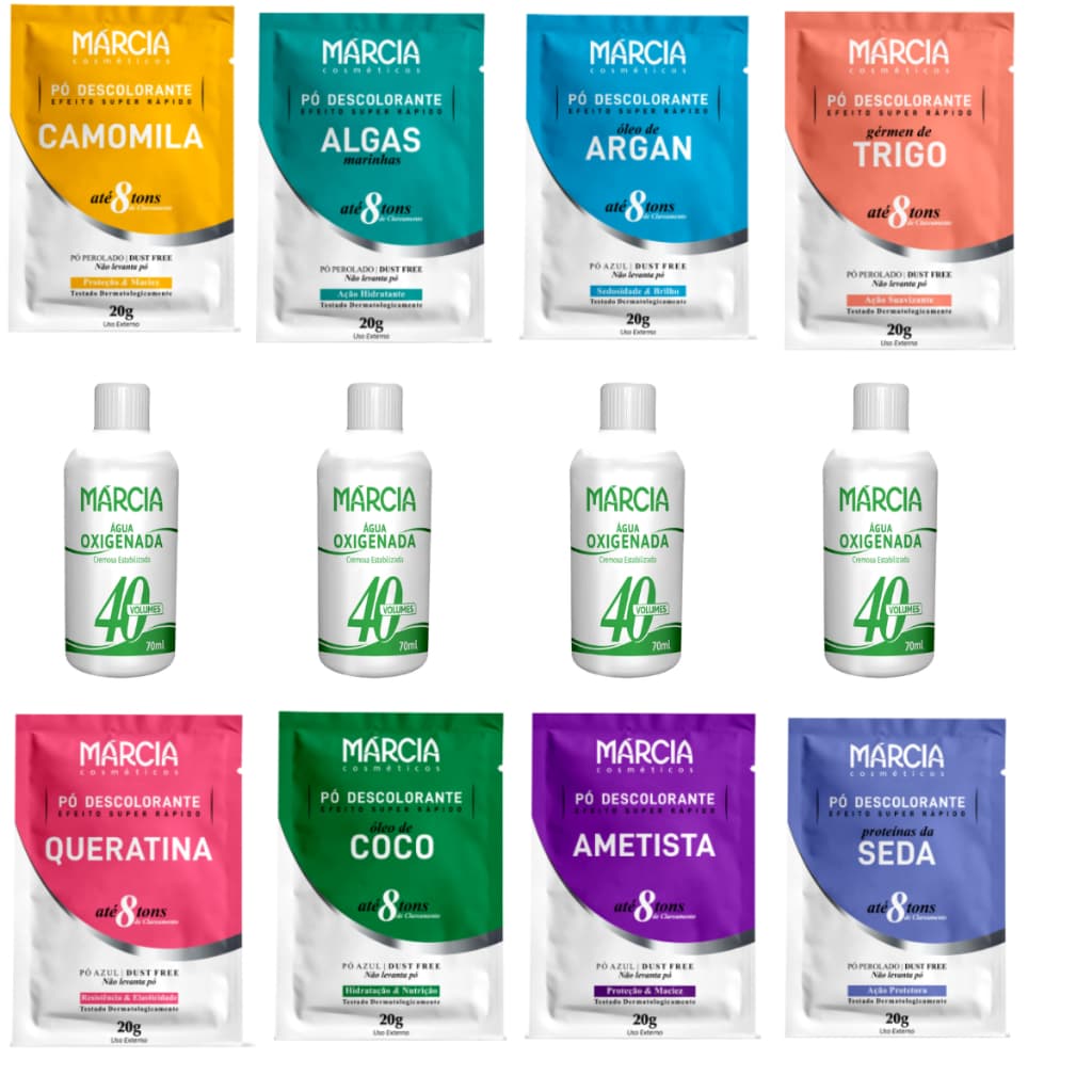 Kit Descolorante Pó 20g + Água Oxigenada Creme 40 Vol 70ml  Márcia