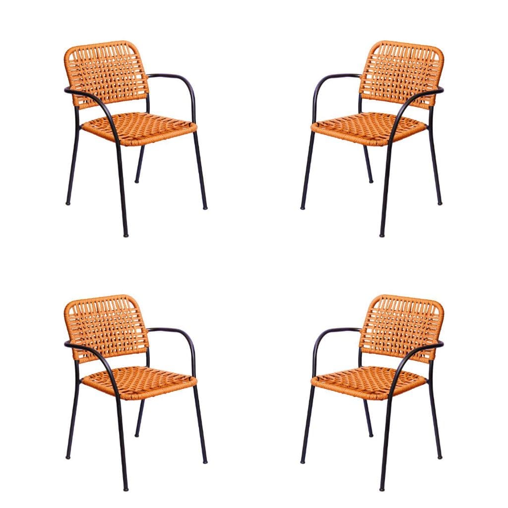 Kit 4 Cadeiras Corda Náutica Trama Aço Carbono Área Externa Varanda Jardim Piscina Área Gourmet Jantar