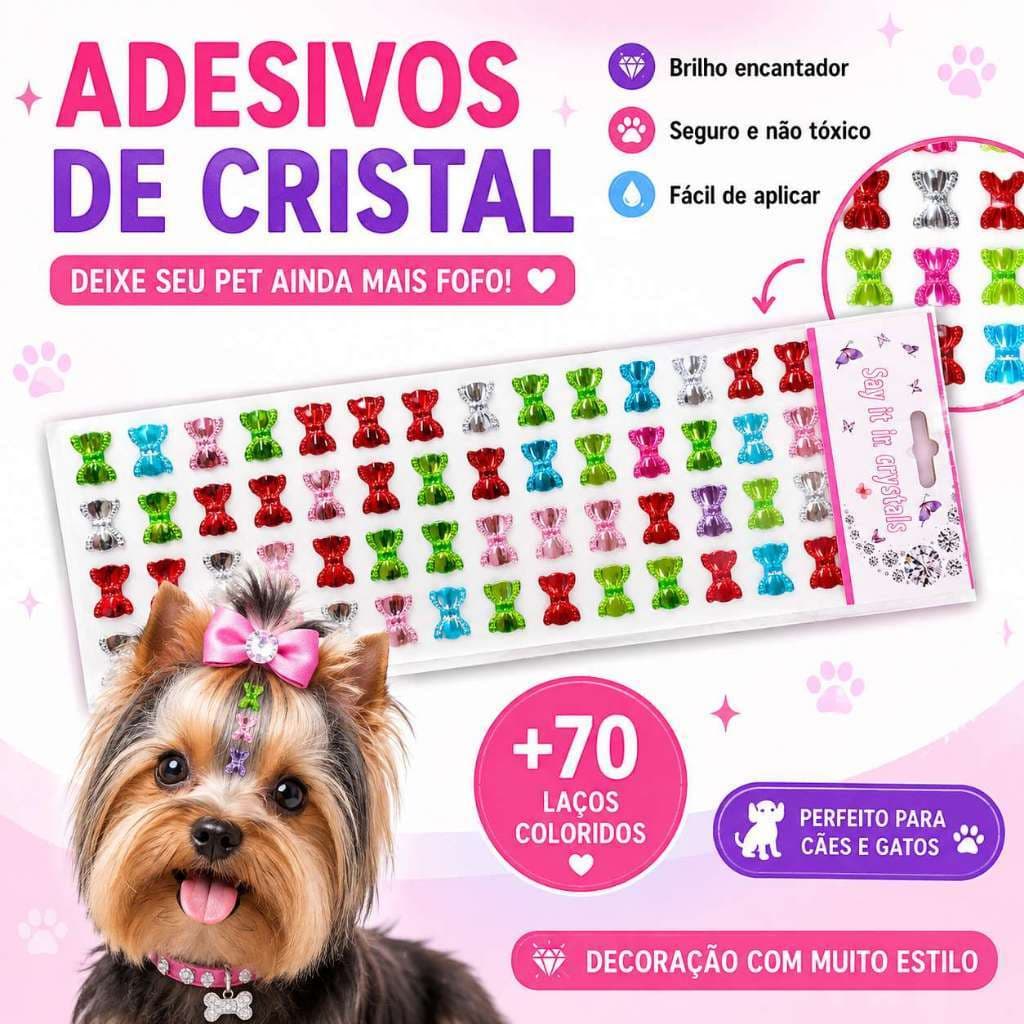 Adesivos de Cristal para Pets Cães e Gatos Strass Colorido Brilhante Decoração Pet