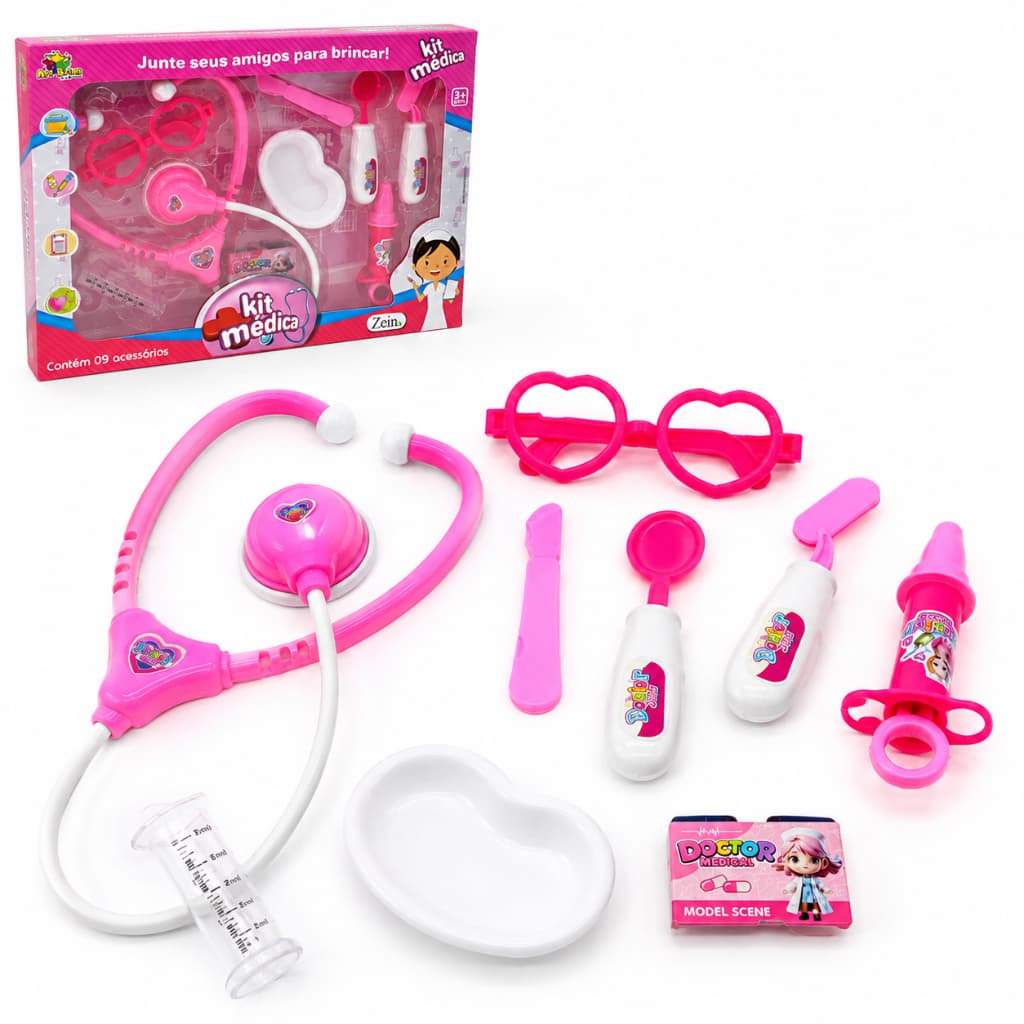 Kit Médica Brinquedo Infantil Menina 9 Peças Faz de Conta Enfermeira