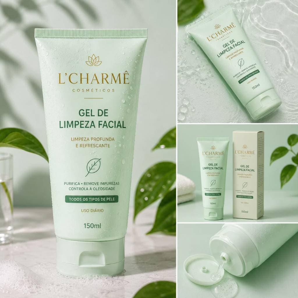 L’CHARMÊ Gel de Limpeza Facial 15ml – Limpeza Profunda e Refrescante para Todos os Tipos de Pele
