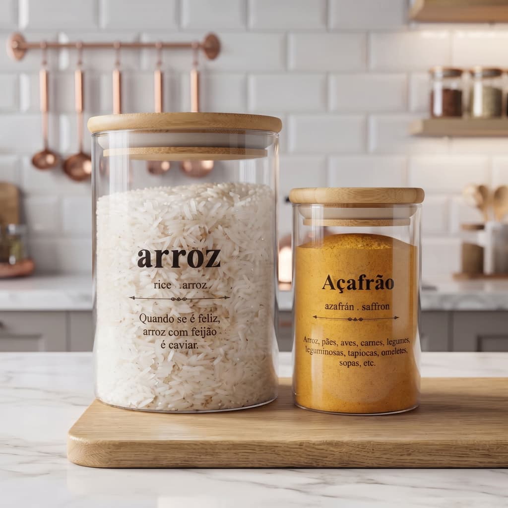 Kit 90 Etiquetas GRANDES Adesivas para Potes de Cozinha Temperos e Mantimentos