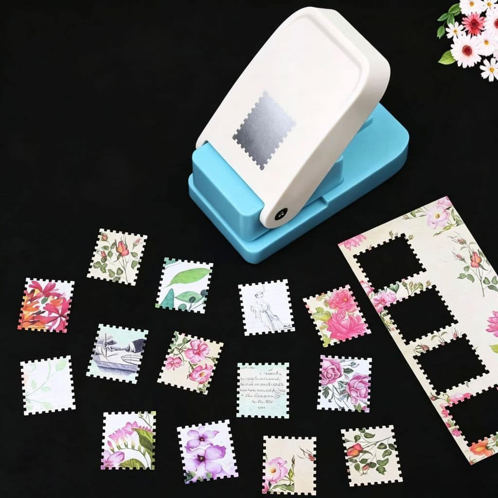 Furador Quadrado Selo 25mm, Punção para Papel Scrapbook DIY, Bordas Serradas, Ferramenta Artesanato Compacto
