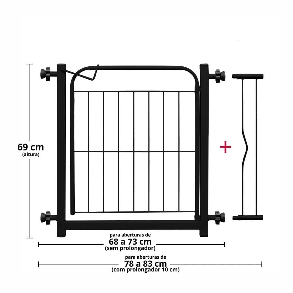 Portão Proteção P/ Pets, Crianças e Bebês em Grade Aramada com Extensor 10cm