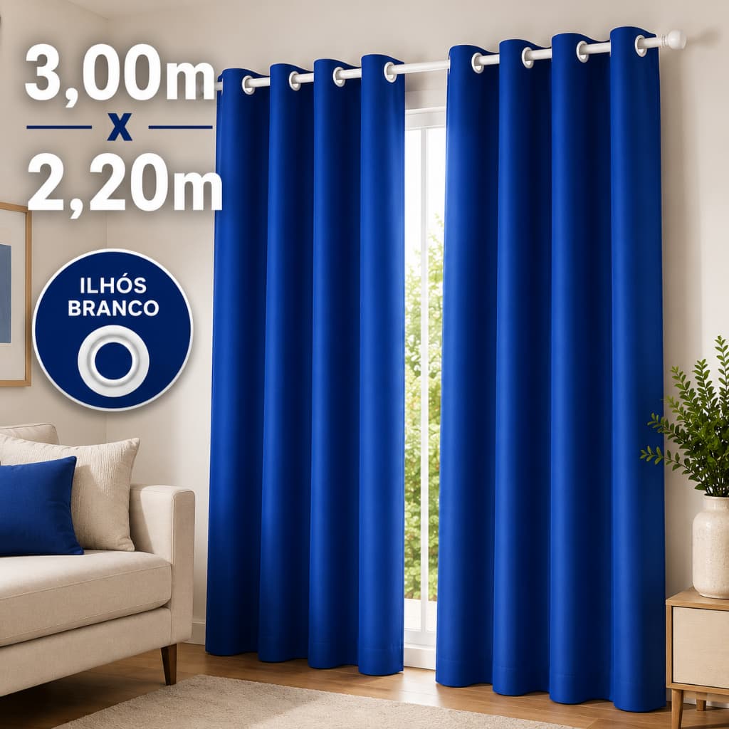 Cortina 3 x 2,20 decoração Sala e Quarto c/ Ilhós Tecido Oxford