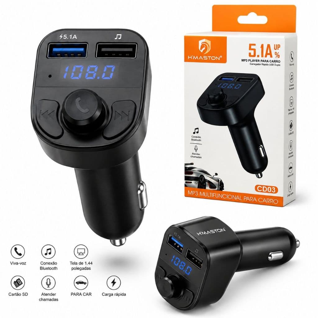 Carregador Carro Transmissor Fm Bluetooth Veicular Mp3 Rádio  ming