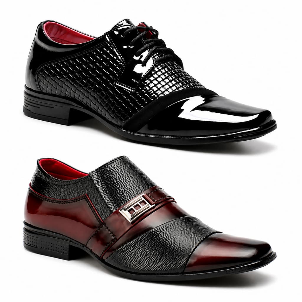 Kit 2 Pares Sapato Social Masculino Preto Bordô Elegante Moderno Fivela Cadarço Lançamento Casual