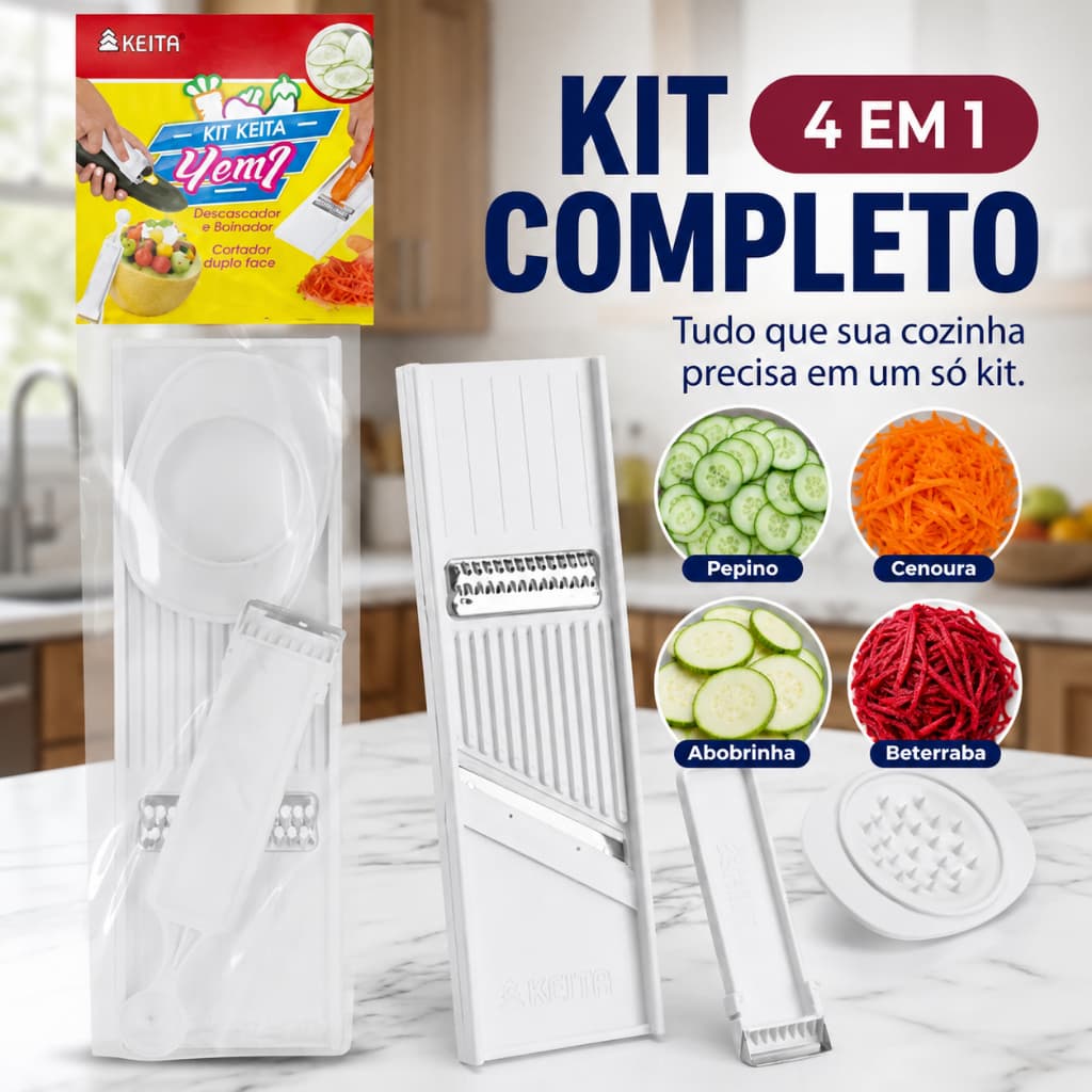 4 Em 1 Cortador Fatiador Ralador Com Boleador Keita Multiuso para Cozinha: Legumes, Frutas, Queijo, Batata, Pepino e Cen