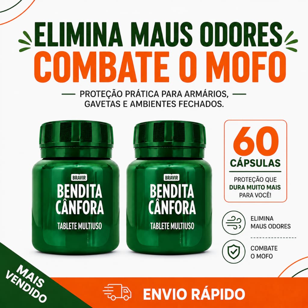 Kit Bendita Cânfora Pastilha Tablete 60 unidades BRAVIR Odorizante Afasta Mofo Insetos Armário Roupas