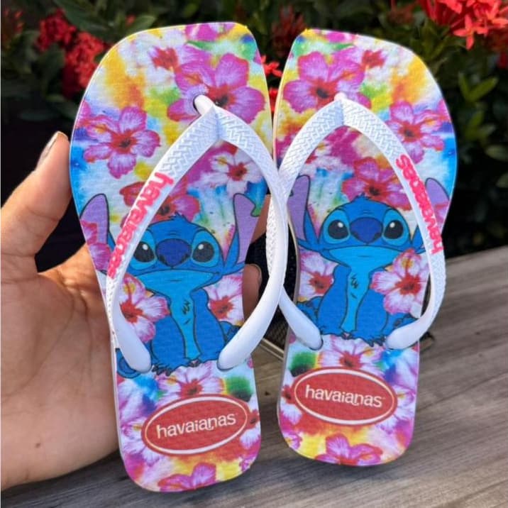 Chinelo Infantil Stitch Feminino Estampado Confortável Verão Praia Piscina Casual Menina Colorido