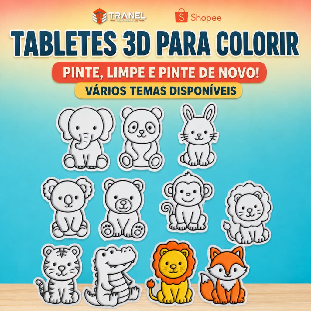 Tabletes 3D para Colorir Reutilizáveis Infantil Lavável Brinquedo Educativo Dia das Crianças Tranel