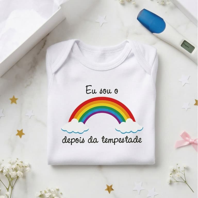 Body Bebê Arco-Íris Eu Sou o Depois da Tempestade  Body Infantil Menino Menina Bebê Arco-Íris Esperança Body manga curta
