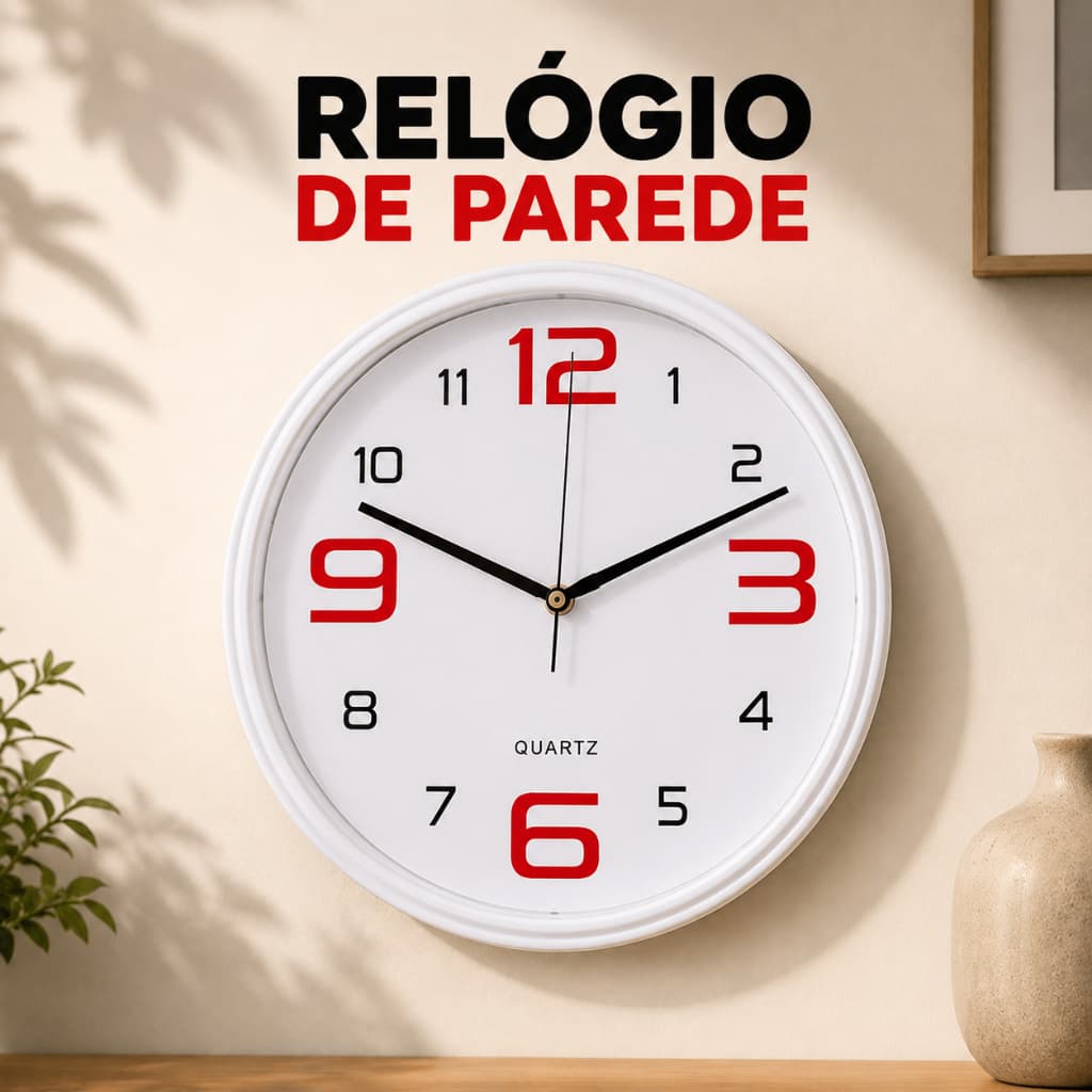 Relógio de Parede 25cm Redondo Quartz Grande Decoração Sala Quarto Cozinha