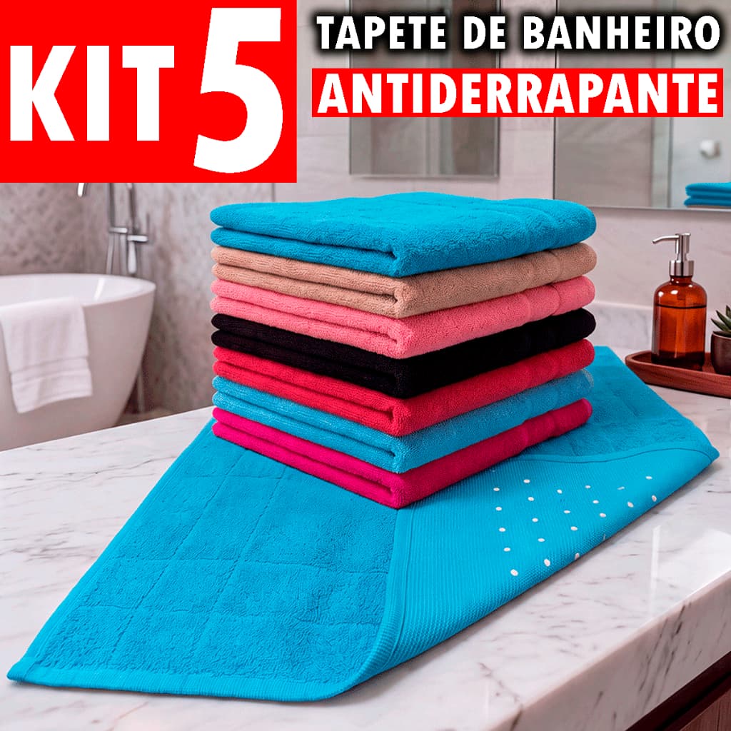 Kit 5 Tapete de Banheiro Supreme Antiderrapante Luxuoso 45x70 Super Absorvente 100% Algodão