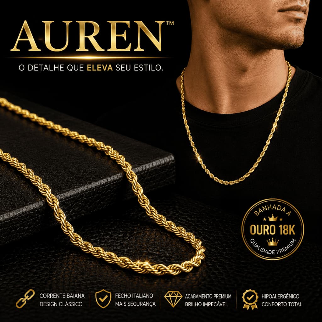Corrente Baiana Colar Banhada a Ouro 18K 2mm 3mm