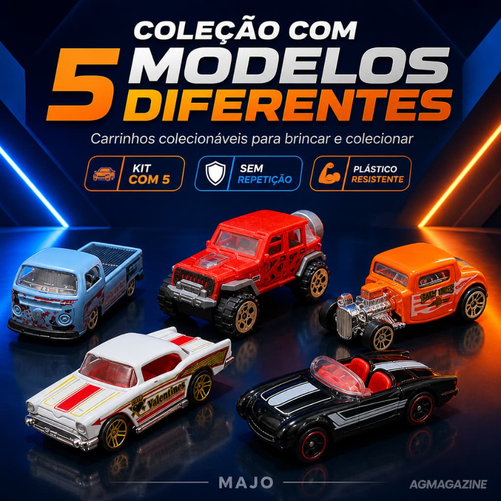 Kit 5 Carrinhos Colecionáveis Sortidos Coloridos Brinquedo