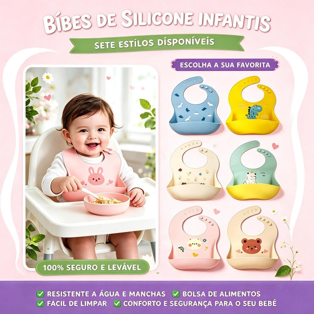 Babador Bandana Impermeável De Silicone Para Alimentação Bebê Com Pega Migalhas Ajustável Resistente E Durável Infantil