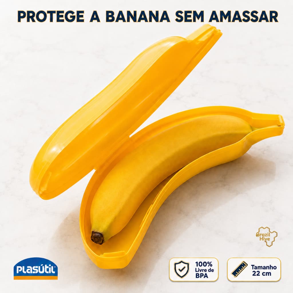 Porta Banana Plasútil Pote Protetor de Fruta BPA Free para Lancheira Escolar Bolsa Mochila Infantil