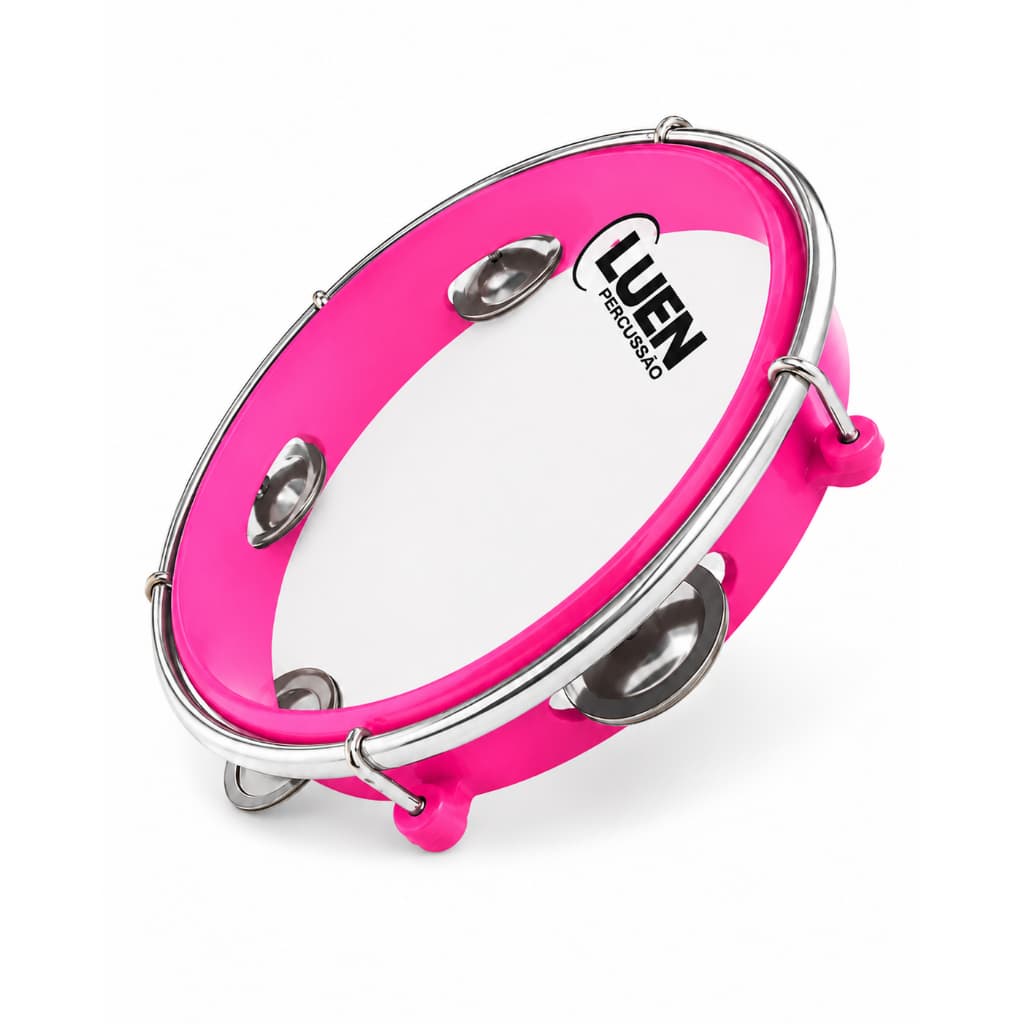 Pandeiro 8" ABS Plat. Inox Junior Infantil Pele Cristal Luen 40084 Rosa rs