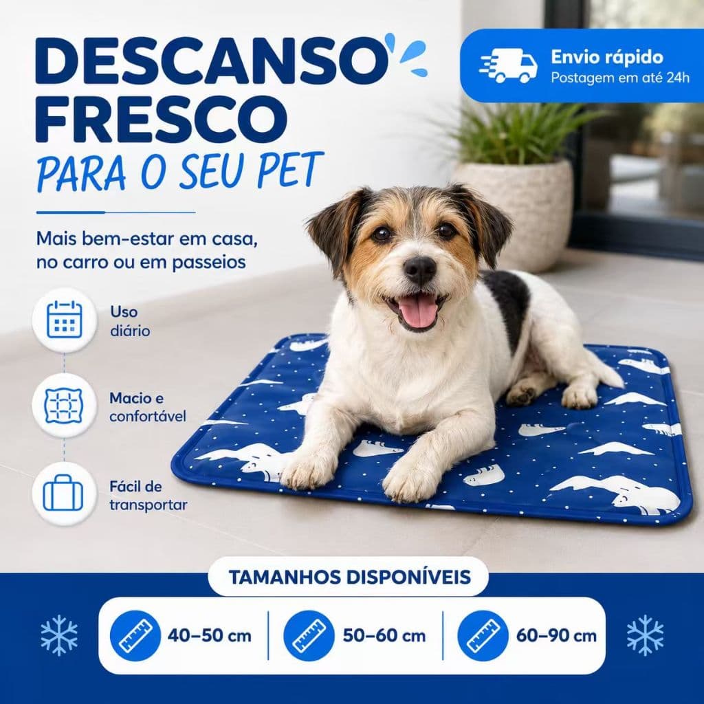 Tapete Pet Gelado de Água 60x50cm Refrescante para Cães e Gatos Verão Conforto