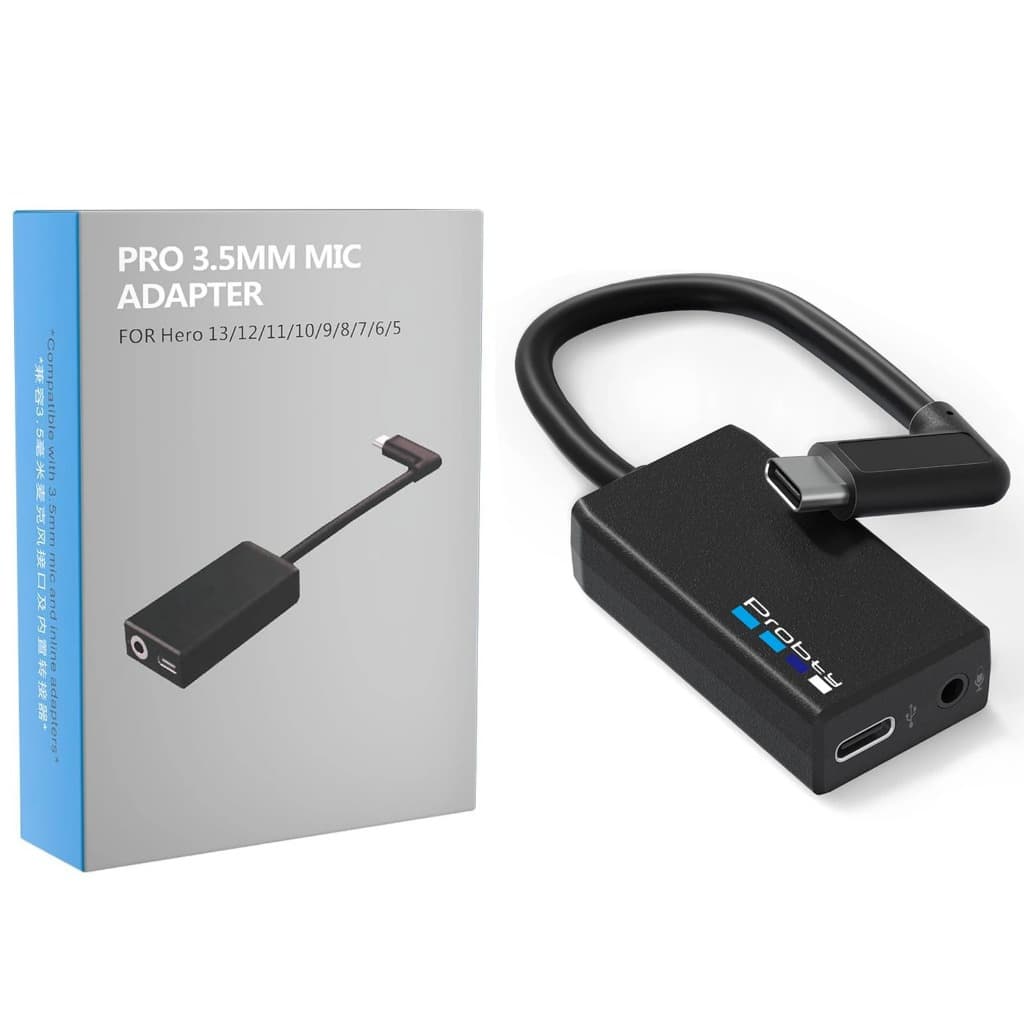 Adaptador de Microfone Pro 3.5mm para GoPro Hero 13, 12, 11, 10, 9, 8, 7, 6 e 5 Black – Interface USB-C para P2 com Carr