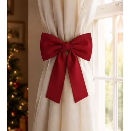 Laço Decorativo Natalino Vermelho | Linho Artesanal | com Cordão Pérola