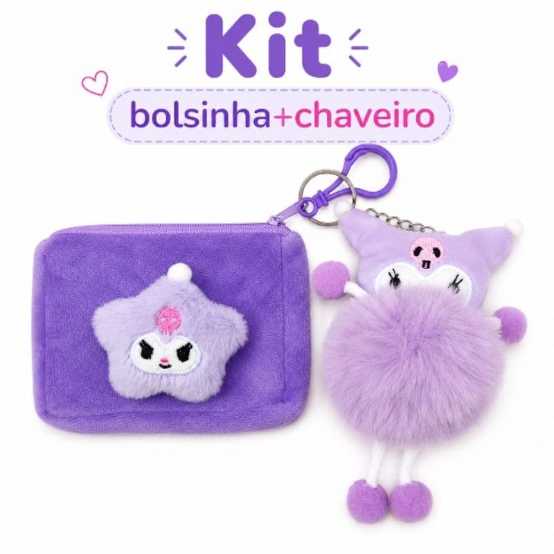 Kit Bolsinha + Chaveiro Pelúcia Kawaii Fofo Infantil Acessório