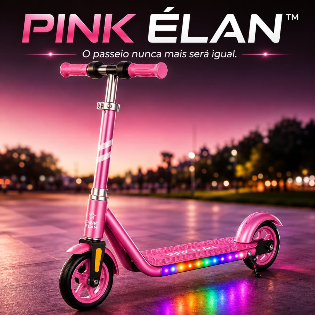 Patinete Elétrico Infantil Pink Élan 150W Rosa com LED Velocidade Ajustável