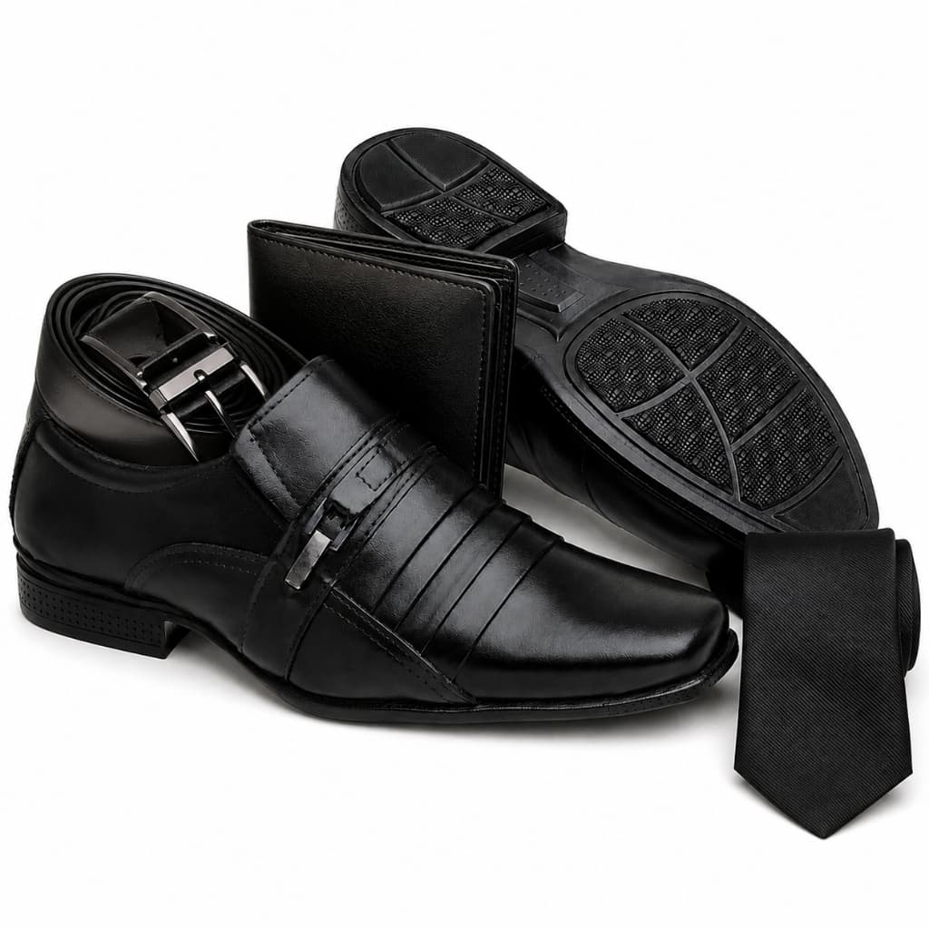 Kit Social Masculino Completo- Sapato Social Cinto Carteira Gravata -  Kit de Presente Social Masculino LEIA A DESCRIÇ