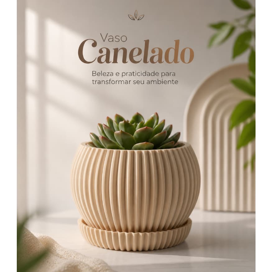 Vaso de Planta Canelado com Prato e Drenagem – Vaso Decorativo Moderno para Suculentas e Plantas