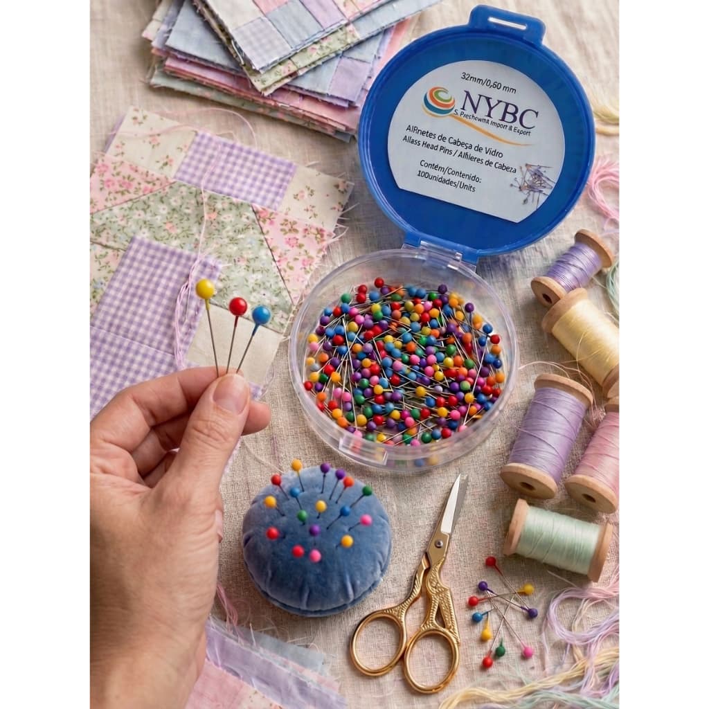 Alfinete Cabeça de Vidro NYBC – Não derrete Costura Patchwork Quilting Artesanato 100 unidades