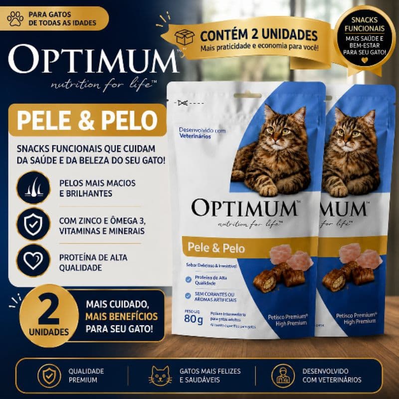 PETISCO GATOS OPTIMUM PELE & PELO – SNACK FUNCIONAL PARA GATOS 2x80G